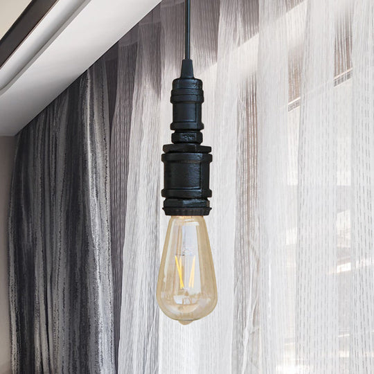 Rustic Style 1-Light Bare Bulb Hanging Light With Wrought Iron Ceiling Fixture - Ideal For Bathrooms