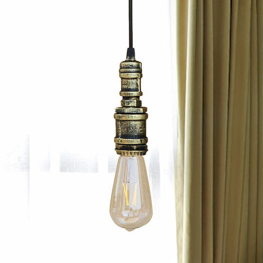 Rustic Style 1-Light Bare Bulb Hanging Light With Wrought Iron Ceiling Fixture - Ideal For Bathrooms