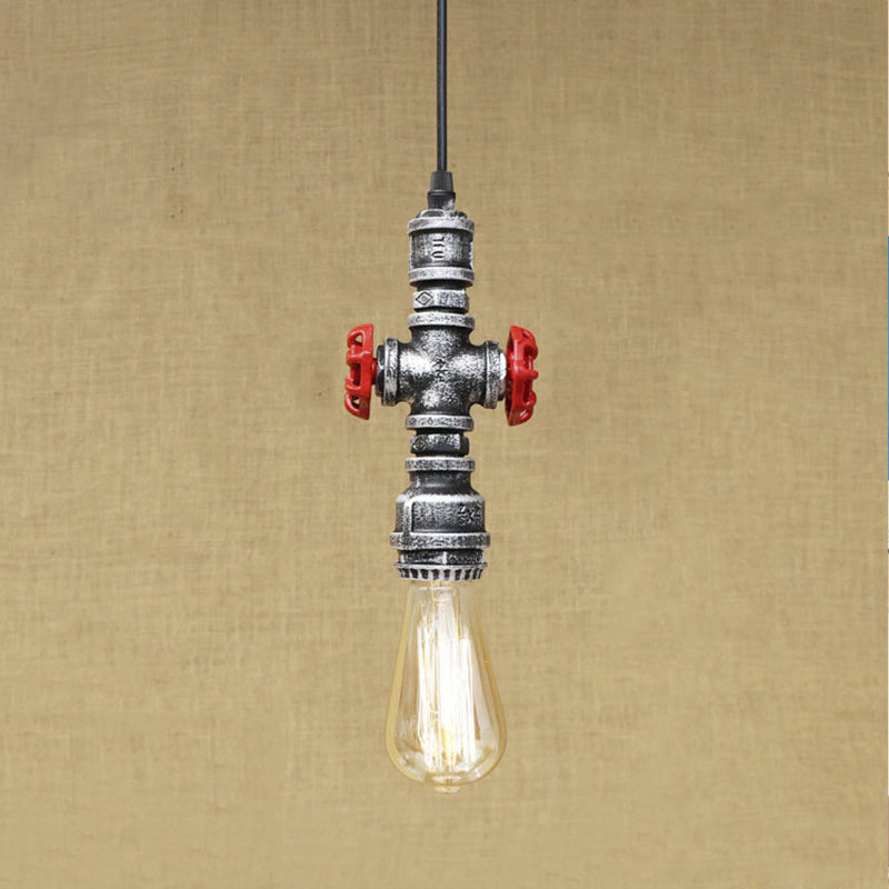 Antique Style Metal Pendant Lighting For Restaurants: Exposed Bulb Hanging Lamp With Pipe And Valve