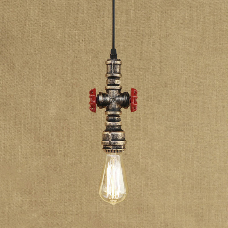 Antique Style Metal Pendant Lighting For Restaurants: Exposed Bulb Hanging Lamp With Pipe And Valve