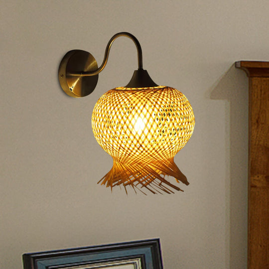 Countryside Rattan Wall Sconce With 1 Beige Light - Handcrafted For Bedroom (Down/Up)