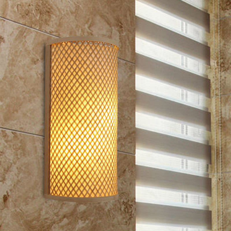 Bamboo Wall Mount Light: Lodge Style Beige Sconce For Hallway