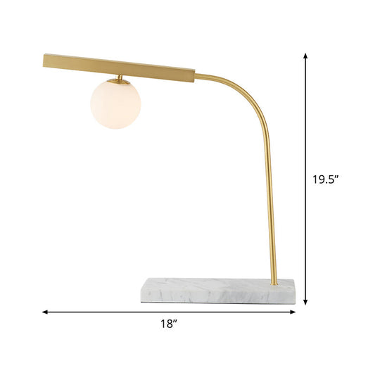 Minimalist Gold Desk Light With Rectangle Marble Base Orb Milk Glass Reading Lamp