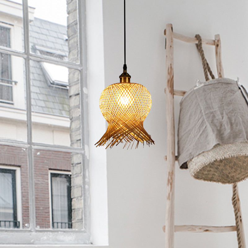 Bamboo Jellyfish Hanging Lamp - Asian 1-Light Pendant For Restaurants