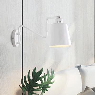 Modern Bucket Metal Wall Sconce With Adjustable Arm - White Corridor Lighting