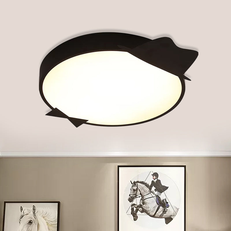 Kids Led Flush Mount Ceiling Light - Black Round Acrylic Fixture In Warm/White