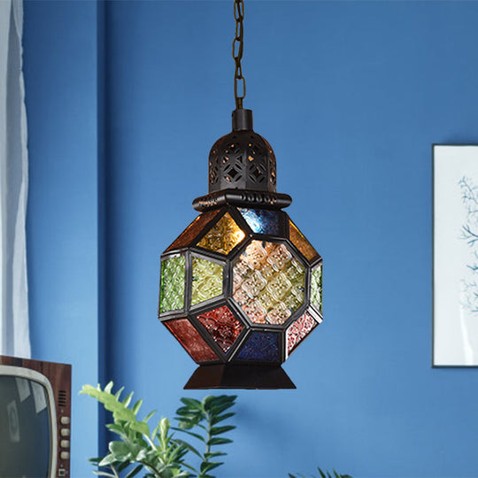 Decorative Pendant Light Fixture With Lantern Cut Glass Shade - Ideal For Restaurants Black/Bronze