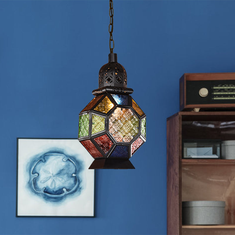 Decorative Pendant Light Fixture With Lantern Cut Glass Shade - Ideal For Restaurants Black/Bronze