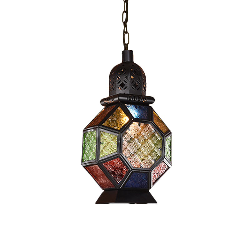 Decorative Pendant Light Fixture With Lantern Cut Glass Shade - Ideal For Restaurants Black/Bronze