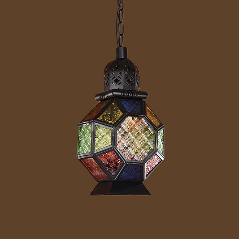 Decorative Pendant Light Fixture With Lantern Cut Glass Shade - Ideal For Restaurants Black/Bronze