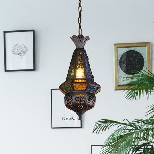 Decorative Pendant Light Fixture With Lantern Cut Glass Shade - Ideal For Restaurants Black/Bronze