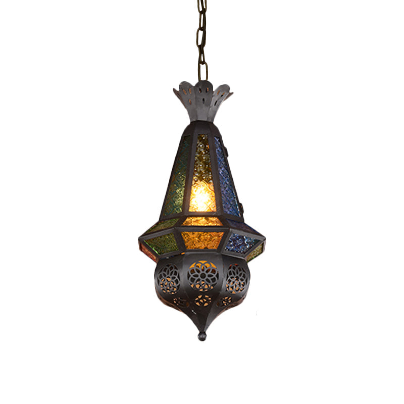 Decorative Pendant Light Fixture With Lantern Cut Glass Shade - Ideal For Restaurants Black/Bronze