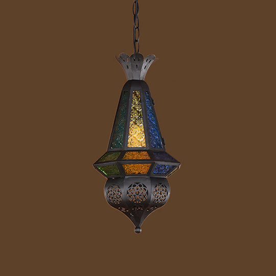 Decorative Pendant Light Fixture With Lantern Cut Glass Shade - Ideal For Restaurants Black/Bronze