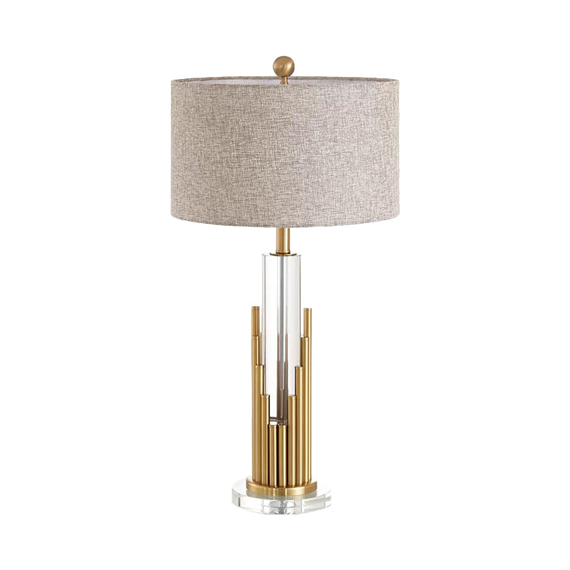 Modern Flaxen Table Lamp With Round Shade And Gold Fluted Base - 1 Head Night Light