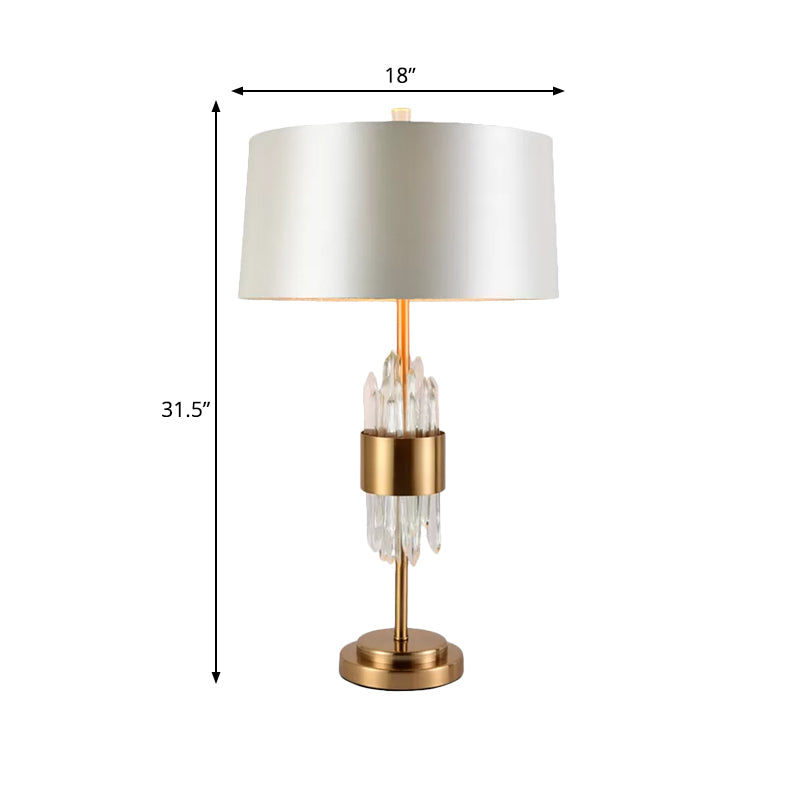 Postmodern White-Brass Living Room Table Lamp With Fabric Shade