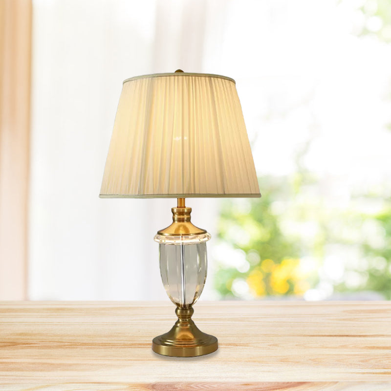 Minimalist Beige Fabric Nightstand Light With Crystal Base