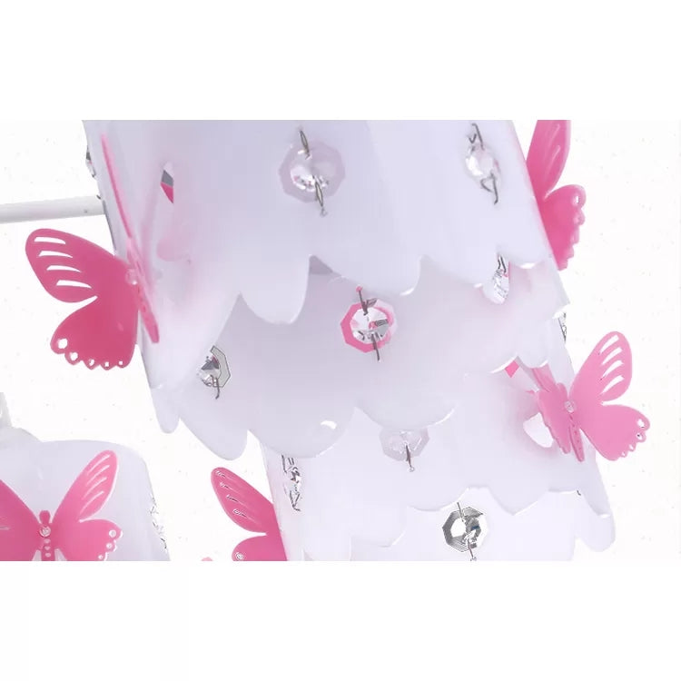 Etched Butterfly Pink Semi Flush Ceiling Light with Contemporary Cylinder Design