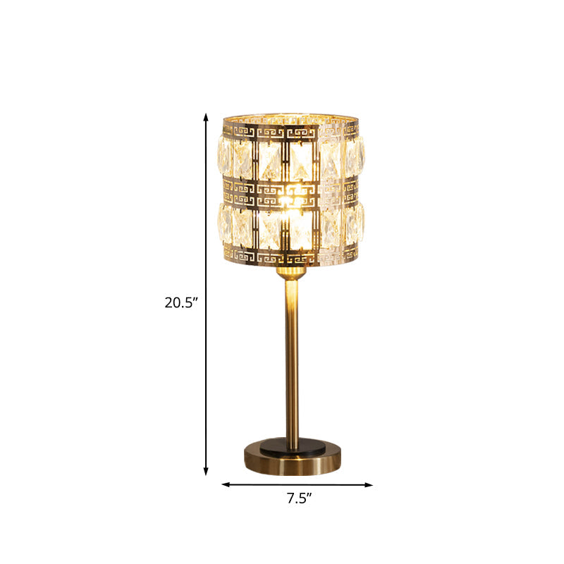 Brass Crystal Nightstand Lamp: Minimalist Cylindrical Insert Bedside Lighting With 1 Bulb