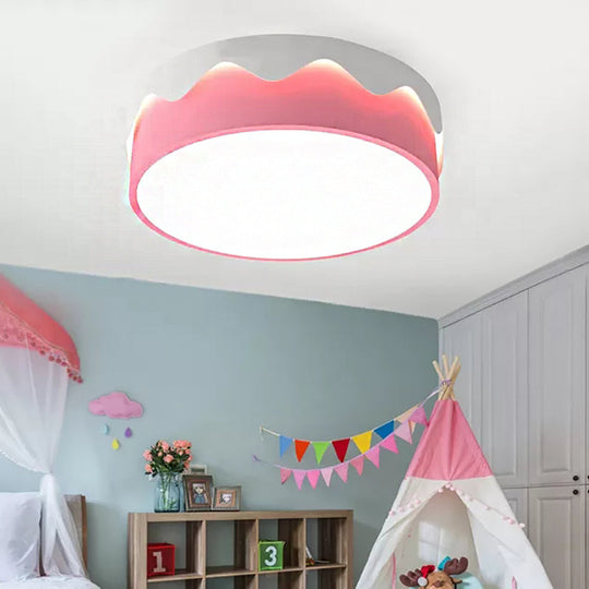 Kids Pink Flush Ceiling Light - Acrylic LED Lamp for Girls Bedroom