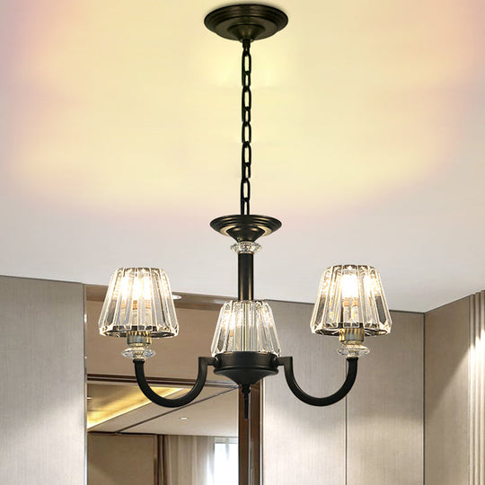 Modern Black Crystal Cone Chandelier W/ Prismatic Shades 3/6-Light For Restaurants 3 /