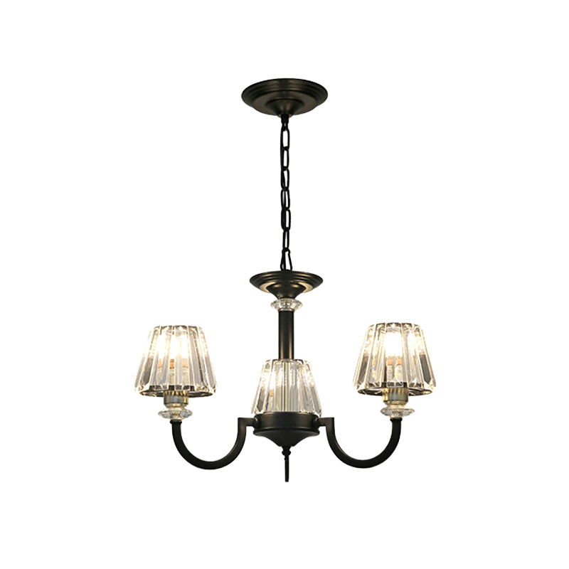 Modern Black Crystal Cone Chandelier W/ Prismatic Shades 3/6-Light For Restaurants