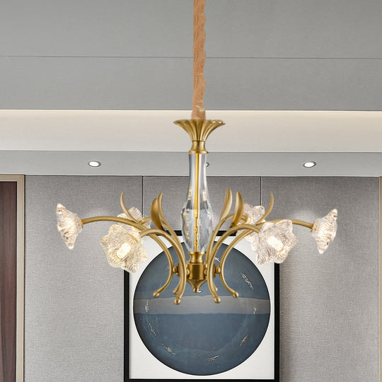 6-Light Gold Crystal Flower Chandelier Pendant Lamp For Dining Table