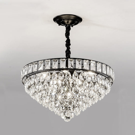 Modern Black 6-Head Bedroom Ceiling Chandelier With Crystal Drip Shades