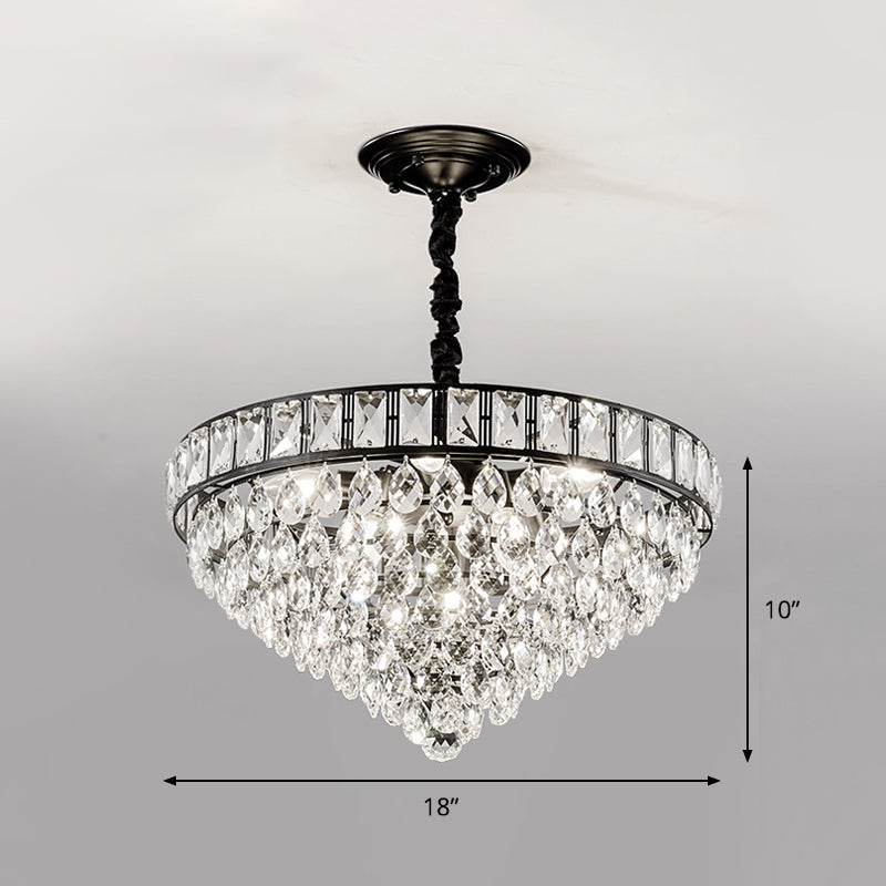 Modern Black 6-Head Bedroom Ceiling Chandelier With Crystal Drip Shades