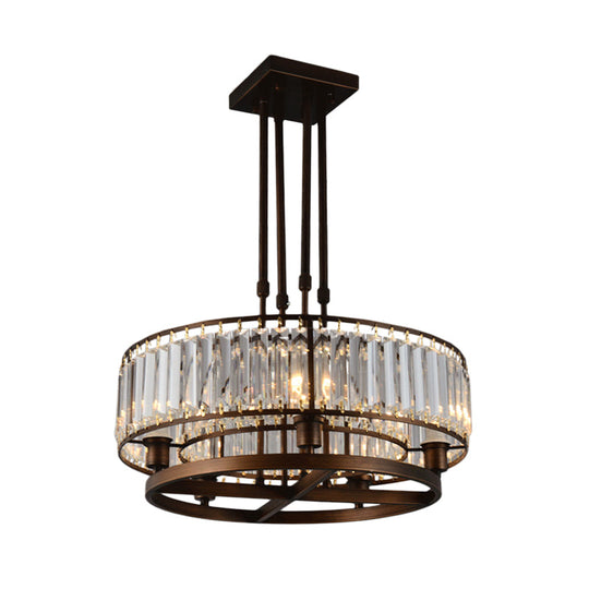 Sleek Crystal Rectangle 5-Light Coffee Ceiling Fixture - Round Semi Flush Mount for Modern Décor