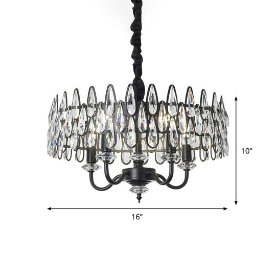 Modern Black Teardrop Ceiling Chandelier With Drum Design - 4-Light Crystal Pendant Lamp