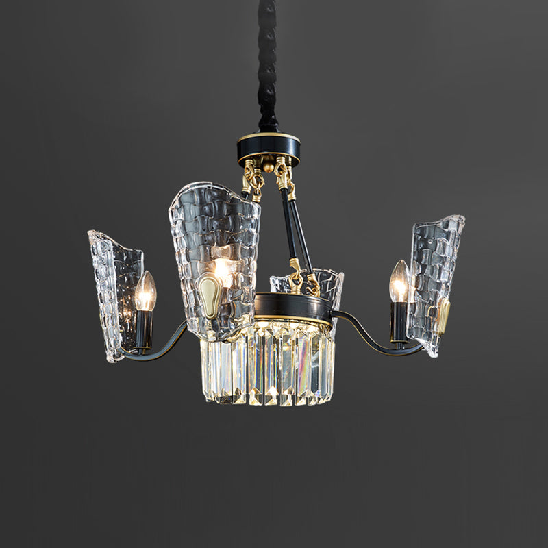 Modern Black & Gold 4-Bulb Pendulum Chandelier With Clear Crystal Shade For Dining Room