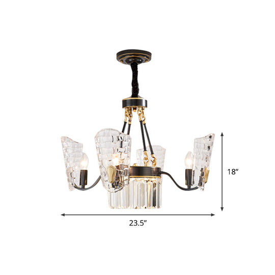 Modern Black & Gold 4-Bulb Pendulum Chandelier With Clear Crystal Shade For Dining Room