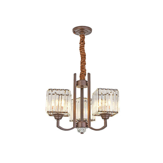 Cuboid Crystal Block Chandelier - Modernist Pendant Lamp with 3/6 Lights for Dining Room in Coffee color