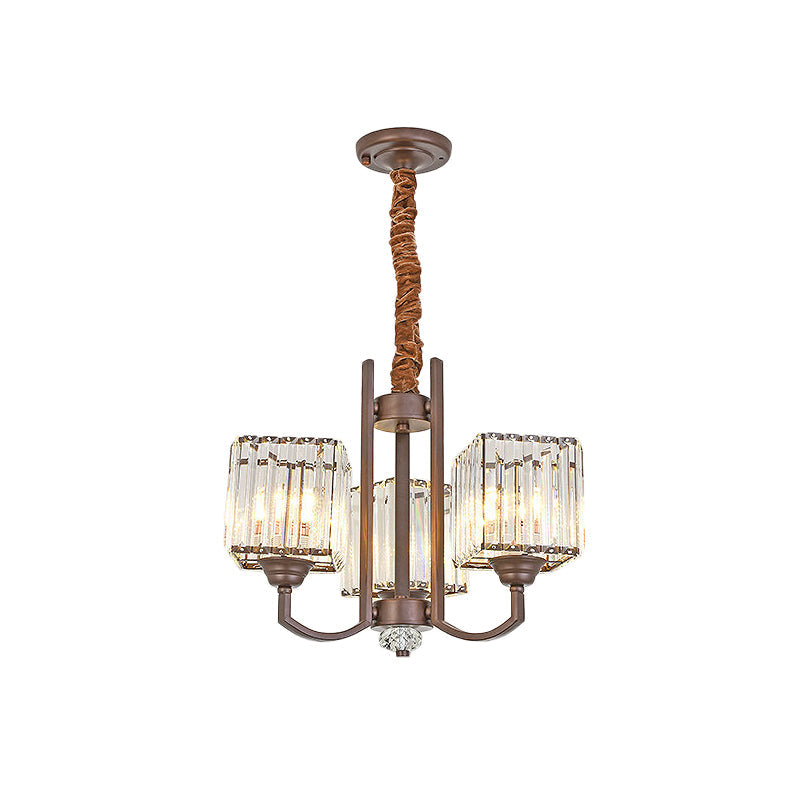 Modern Cuboid Crystal Chandelier - 3/6 Lights Coffee Finish