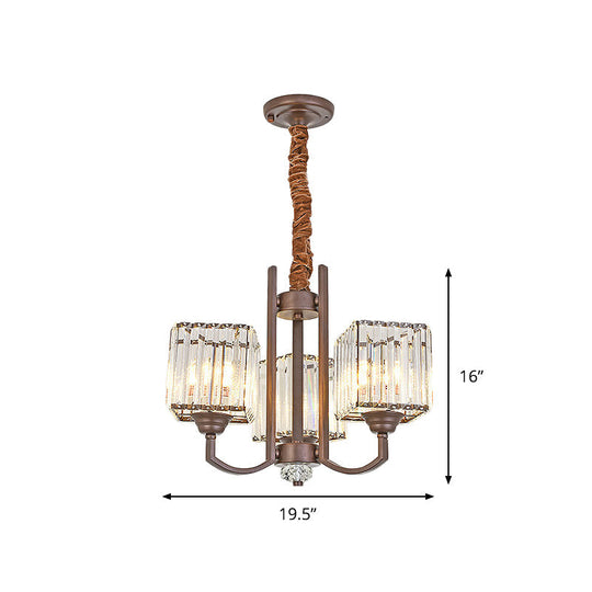 Cuboid Crystal Block Chandelier - Modernist Pendant Lamp with 3/6 Lights for Dining Room in Coffee color