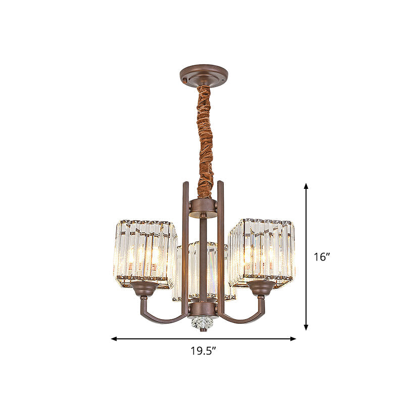 Modern Cuboid Crystal Chandelier - 3/6 Lights Coffee Finish