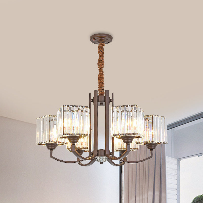 Cuboid Crystal Block Chandelier - Modernist Pendant Lamp with 3/6 Lights for Dining Room in Coffee color