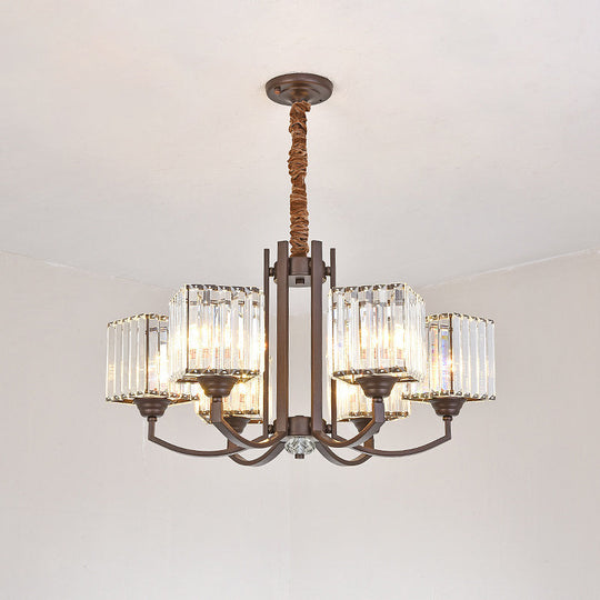 Modern Cuboid Crystal Chandelier - 3/6 Lights Coffee Finish