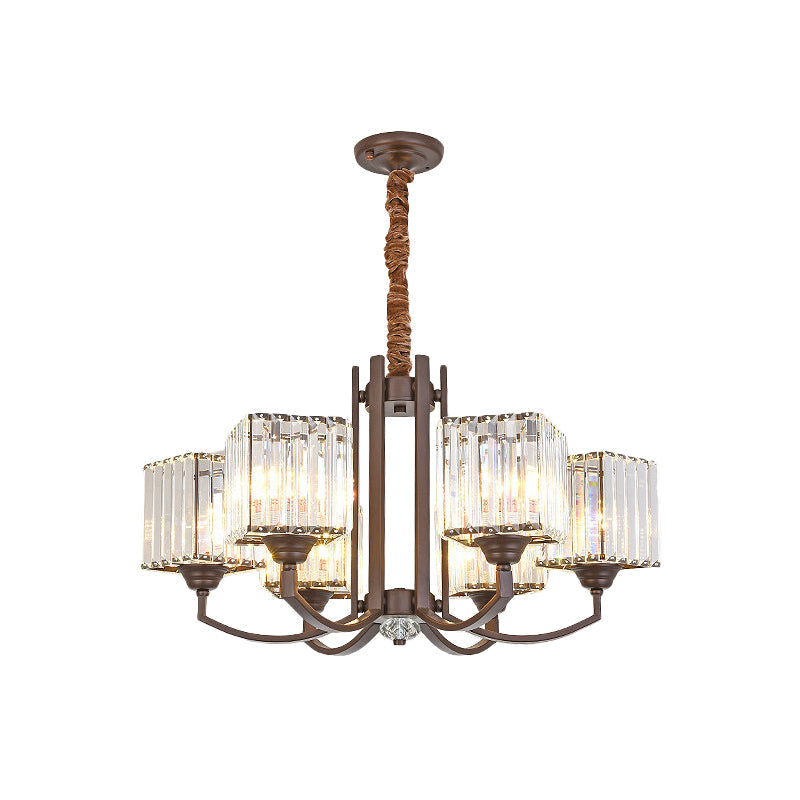 Cuboid Crystal Block Chandelier - Modernist Pendant Lamp with 3/6 Lights for Dining Room in Coffee color