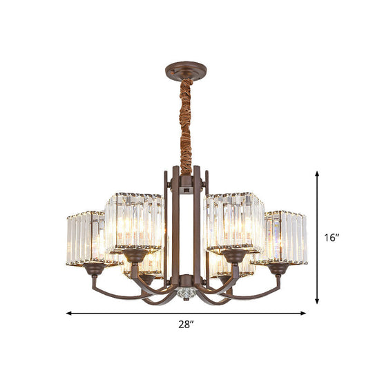 Cuboid Crystal Block Chandelier - Modernist Pendant Lamp with 3/6 Lights for Dining Room in Coffee color