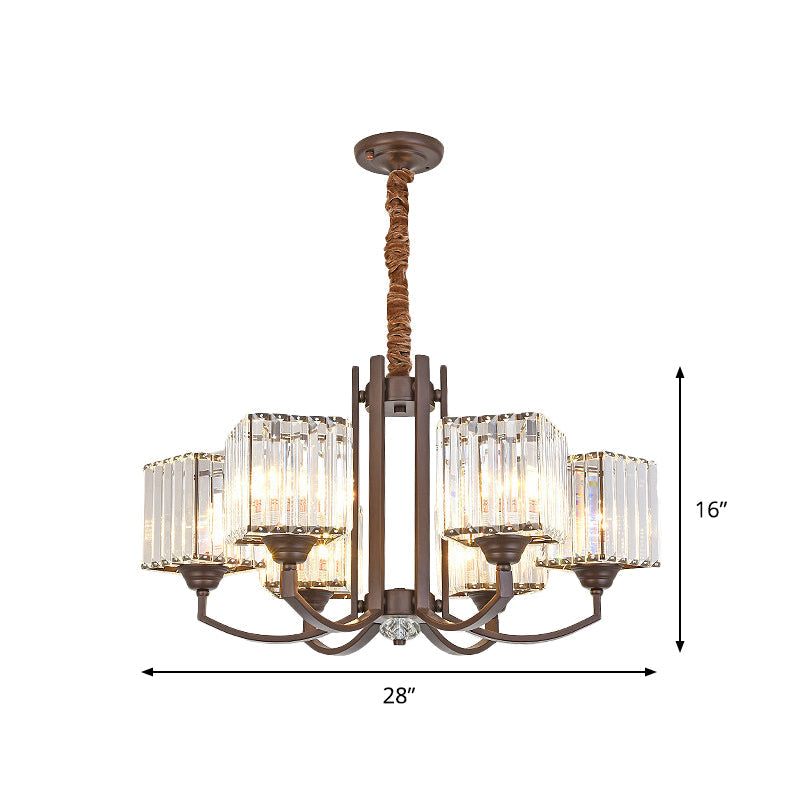 Modern Cuboid Crystal Chandelier - 3/6 Lights Coffee Finish