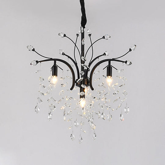 Modern Beveled Crystal Pendant Light: Branching Design 4-Bulb Black Finish Lamp