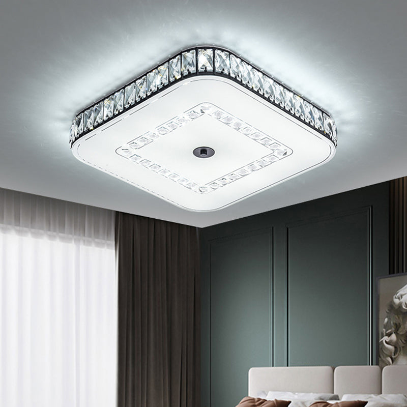 Simple Black Crystal Flush Mount LED Ceiling Light with Square/Round Rectangle-Cut Design