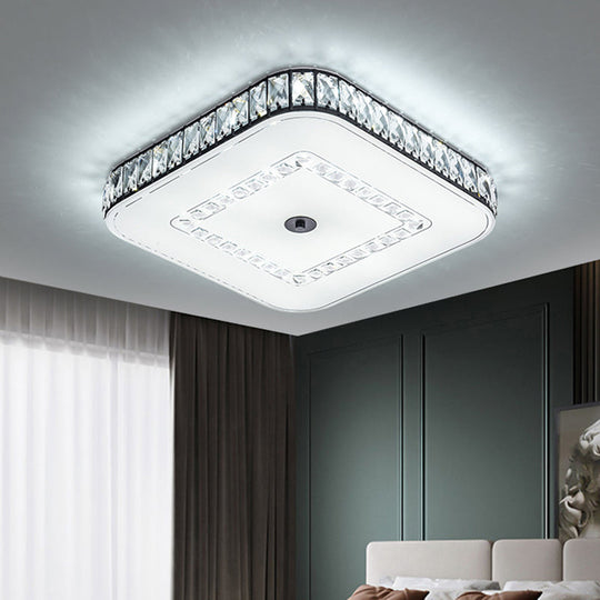 Simple Black Crystal Flush Mount Led Ceiling Light With Square/Round Rectangle-Cut Design