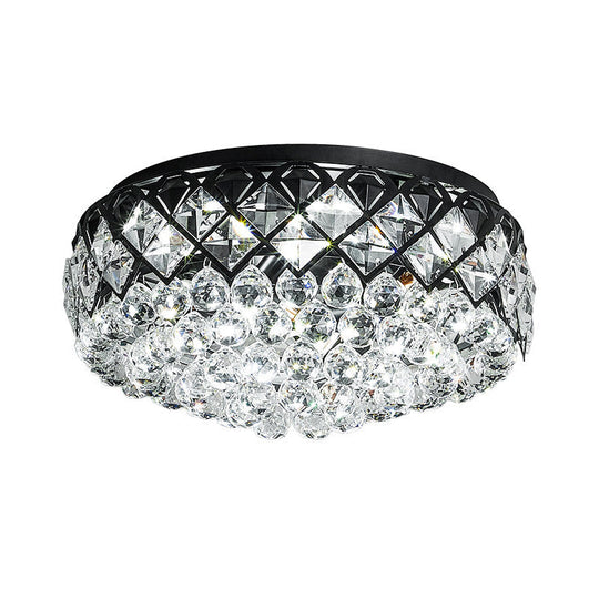 Modern Black Drum Flush Mount Lighting with 7 Crystal Balls - Bedroom Flushmount Lamp