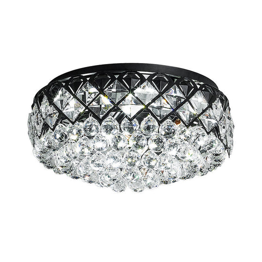 Modern Black Drum Flush Mount Lighting With 7 Crystal Balls - Bedroom Flushmount Lamp