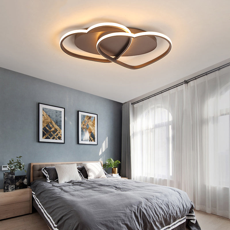 Romantic Double Heart Flush Mount Ceiling Lamp in Brown – Perfect for Study Rooms