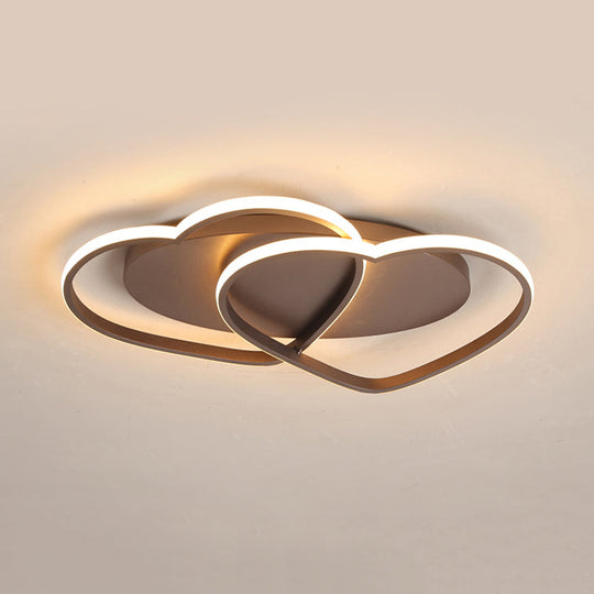 Romantic Double Heart Flush Mount Ceiling Lamp In Brown Perfect For Study Rooms