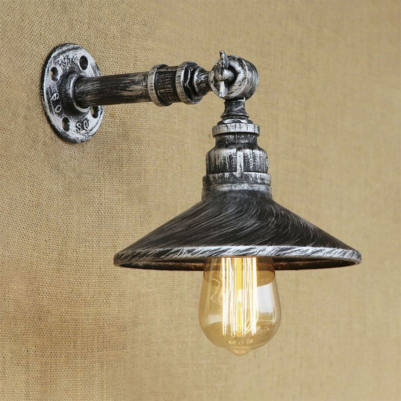 Industrial Style Black And Aged Silver Cone Wall Lamp Adjustable Sconce Light For Dining Room With