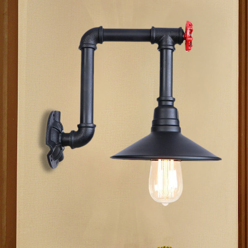 Industrial Black Cone Wall Sconce With Pipe Design And Iron Finish